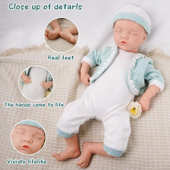 18Inch Realistic Full Body Silicone Reborn ivory White Baby Girl Sleeping Dolls - Picture 4 of 7
